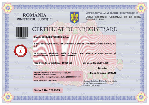 certificat de inmatriculare Schrack Technik